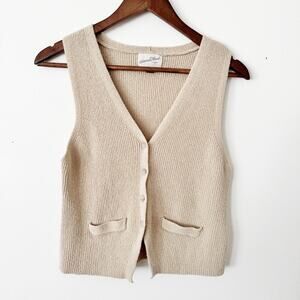 Universal thread beige ribbed button down tank medium